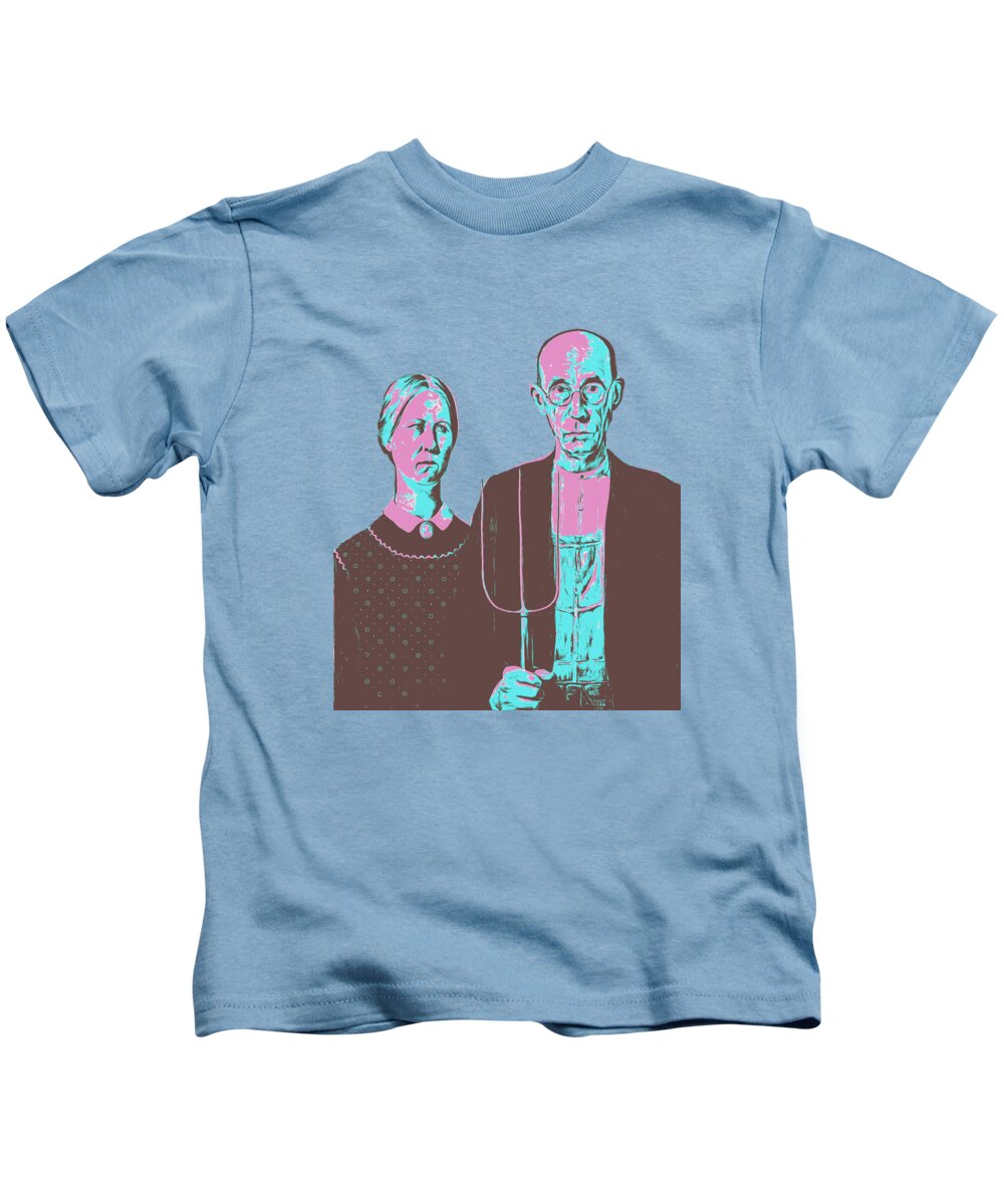 Tee Kids T-Shirt featuring the photograph American Gothic Grant Wood Pop Art Tee by Edward Fielding