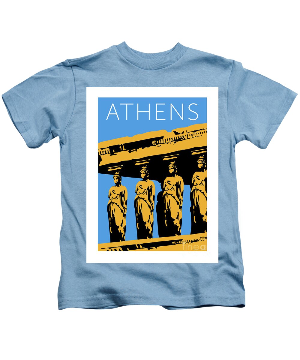Athens Kids T-Shirt featuring the digital art ATHENS Erechtheum Blue by Sam Brennan