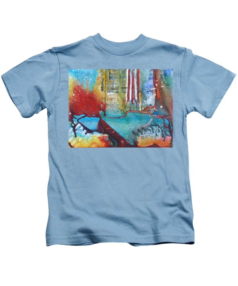 Abstract Kids T-Shirt featuring the painting Atlantis Crashing into the Sea by Ruth Kamenev