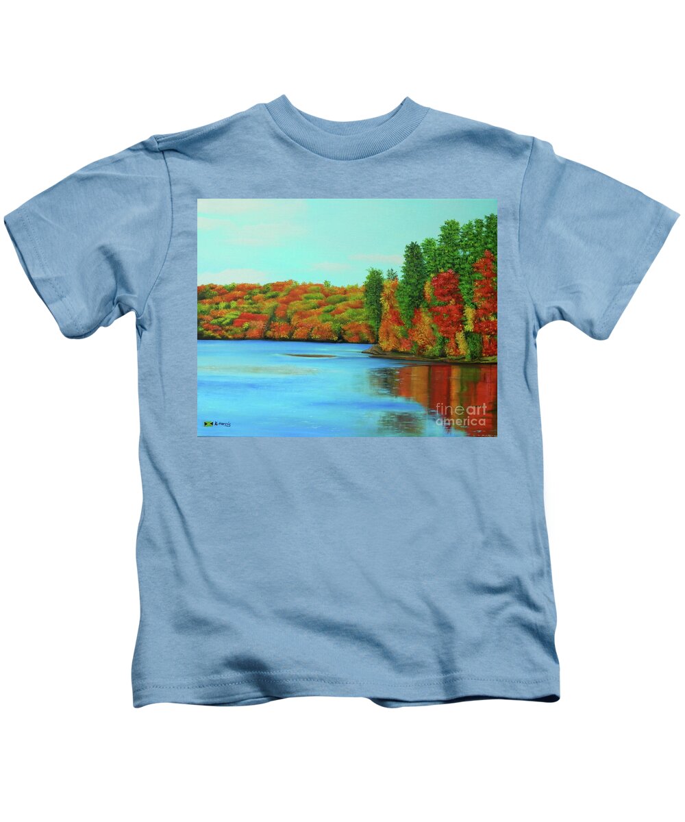 Autumn Landscape Kids T-Shirt featuring the painting Autumn Colors by Kenneth Harris
