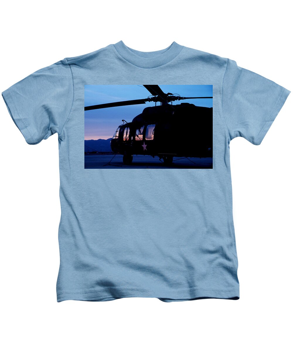 Army Kids T-Shirt featuring the photograph Black Helicopter by John Clark