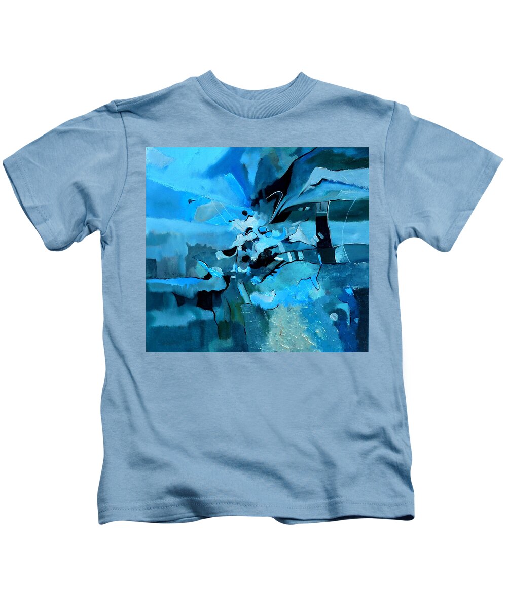 Abstract Kids T-Shirt featuring the painting Blue deep sea by Pol Ledent
