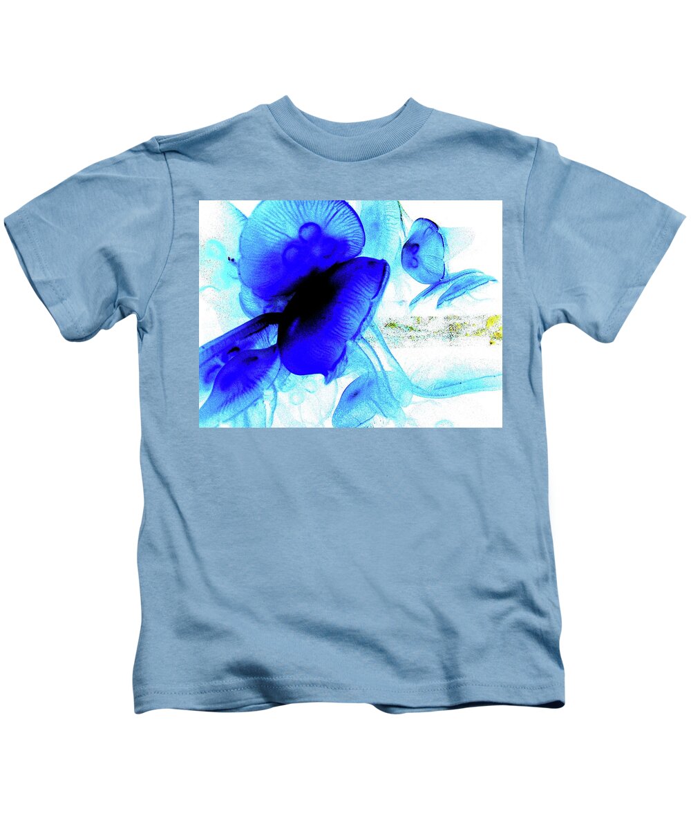 Blue Kids T-Shirt featuring the digital art Blue Jellyfish by Ronald Irwin