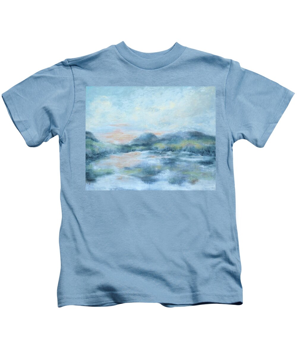 Abstract Kids T-Shirt featuring the painting Blue Lake by Katrina Nixon