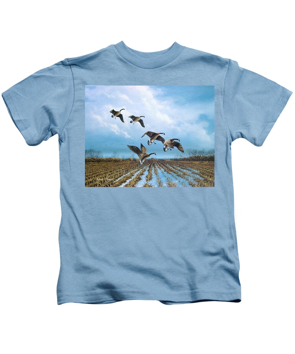 Canada Goose Kids T-Shirt featuring the painting Canadian Cold Front by Anthony J Padgett