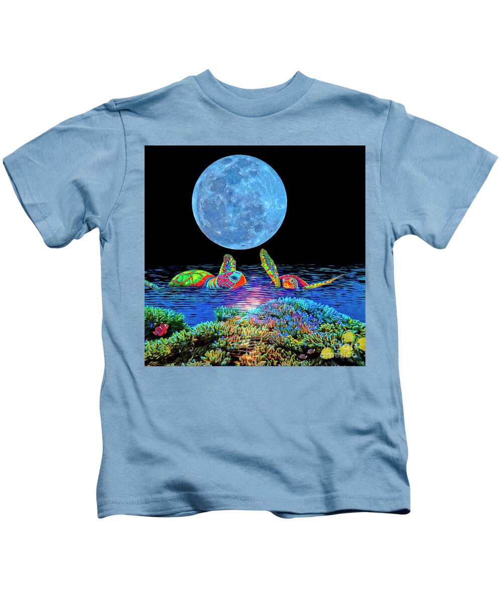 Sea Turtles Kids T-Shirt featuring the mixed media Caribbean Tropical Night by Sandra Selle Rodriguez