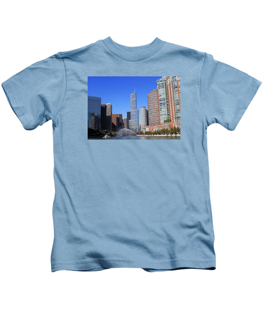 River Kids T-Shirt featuring the photograph Chicago River by Milena Ilieva