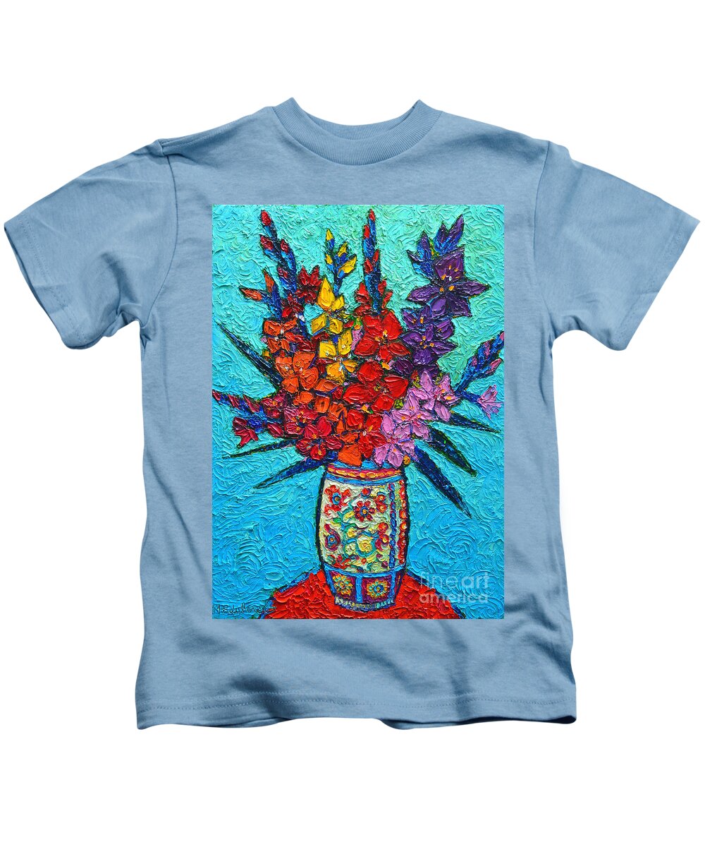 Gladiolus Kids T-Shirt featuring the painting Colorful Gladiolus by Ana Maria Edulescu