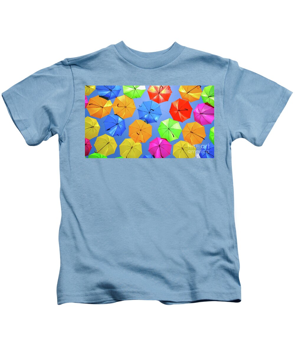 Umbrellas Kids T-Shirt featuring the photograph Colorful Umbrellas I by Raul Rodriguez