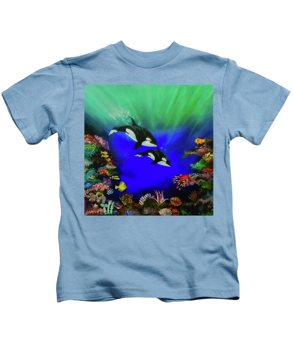 Reef Kids T-Shirt featuring the painting Coral reef by Faa shie