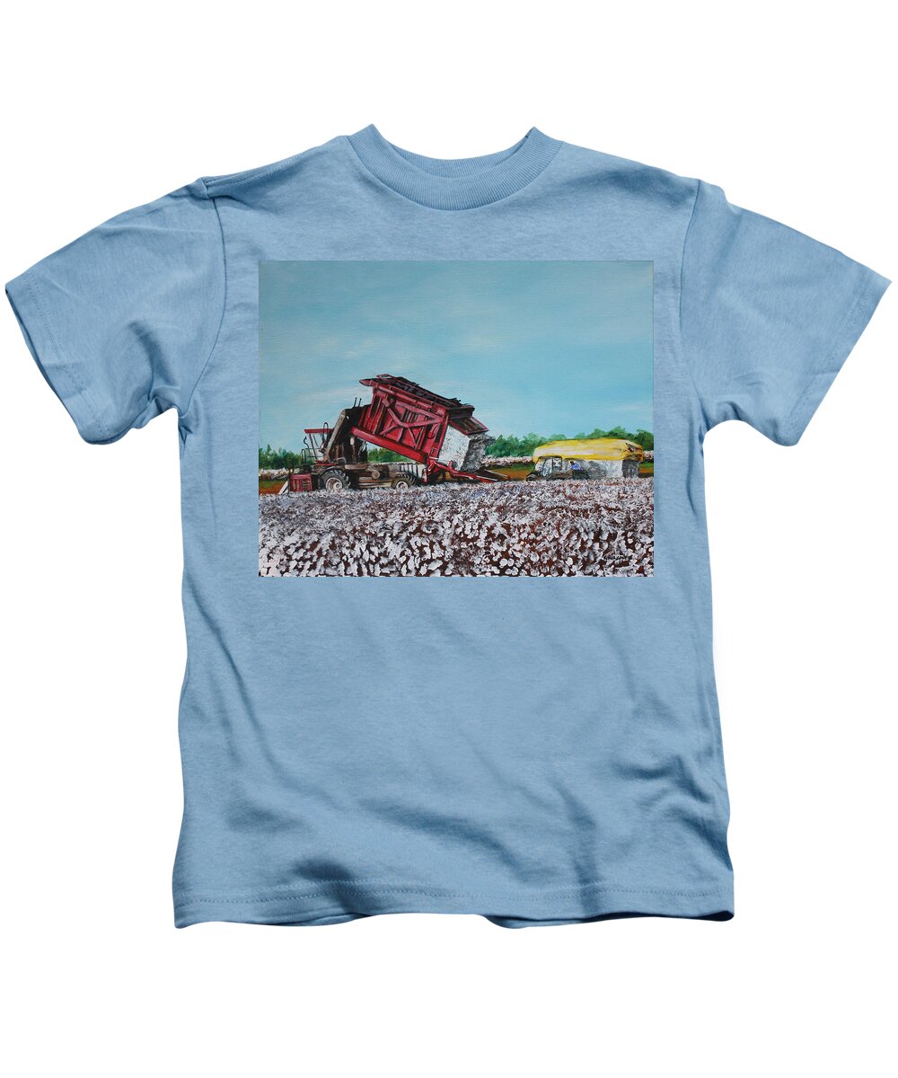 Cotton Kids T-Shirt featuring the painting Cotton Pickin' Business by Karl Wagner