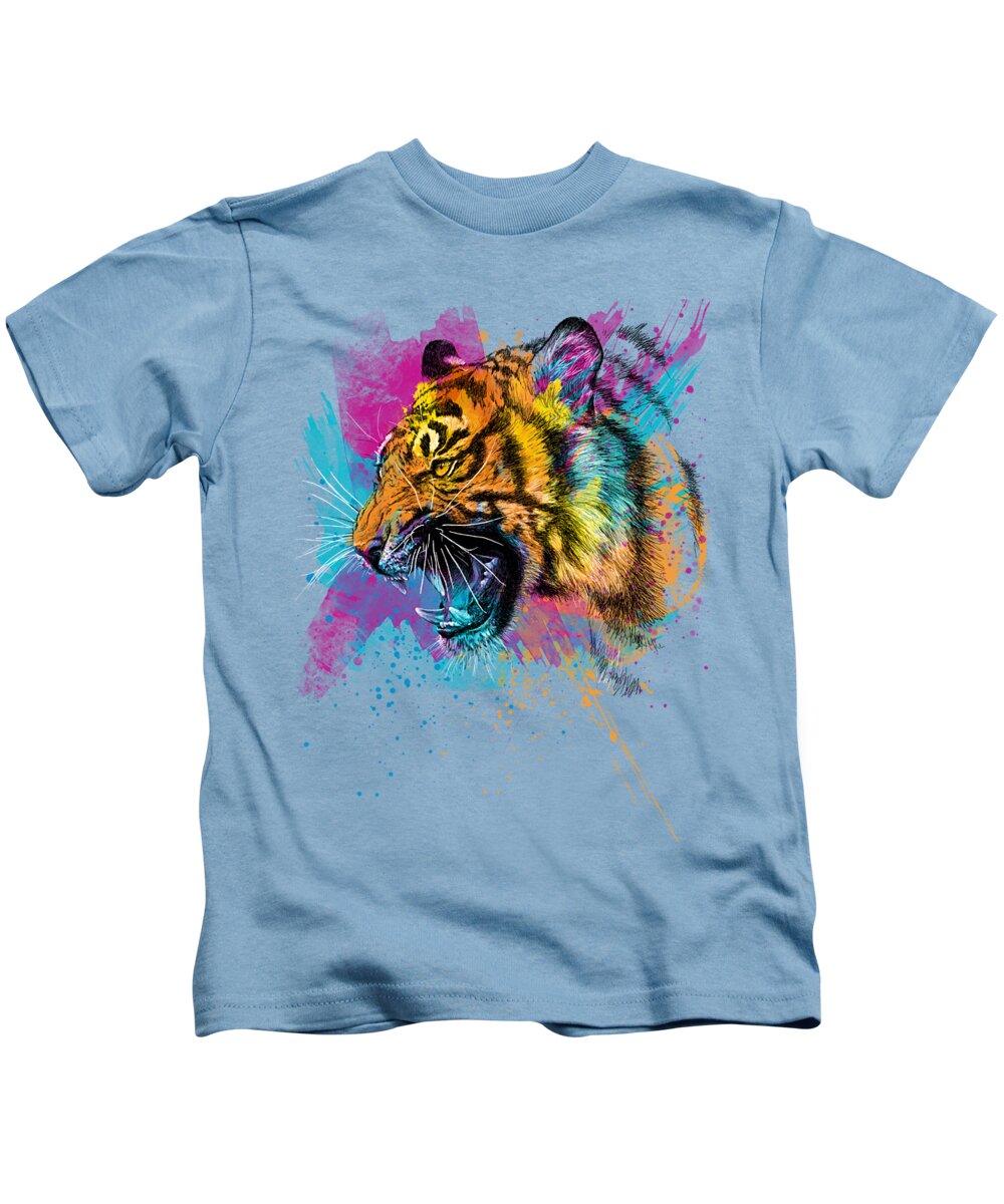 Tiger Kids T-Shirt featuring the digital art Crazy Tiger by Olga Shvartsur