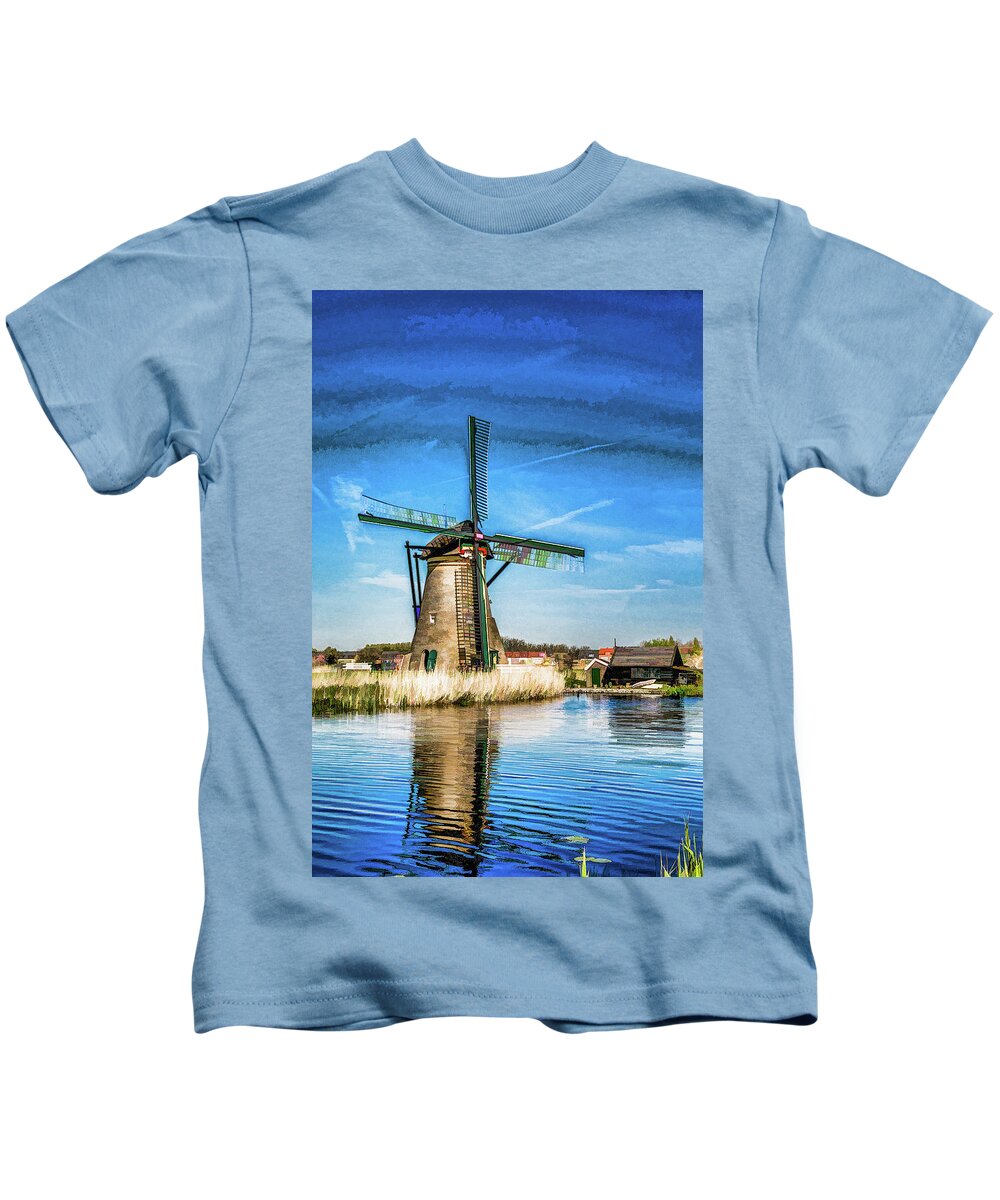 Kinderdijk Kids T-Shirt featuring the digital art Cutting Through the Wind by Lisa Lemmons-Powers