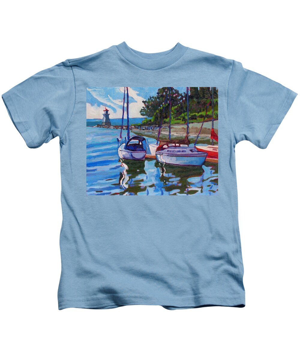 812 Kids T-Shirt featuring the painting Docked in the Saugeen by Phil Chadwick