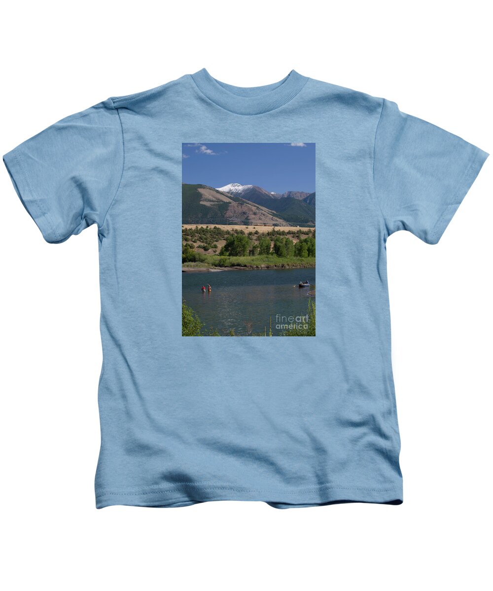 Yellowstone River Kids T-Shirt featuring the photograph Drift Fishing the Yellowstone by Julian Wicksteed