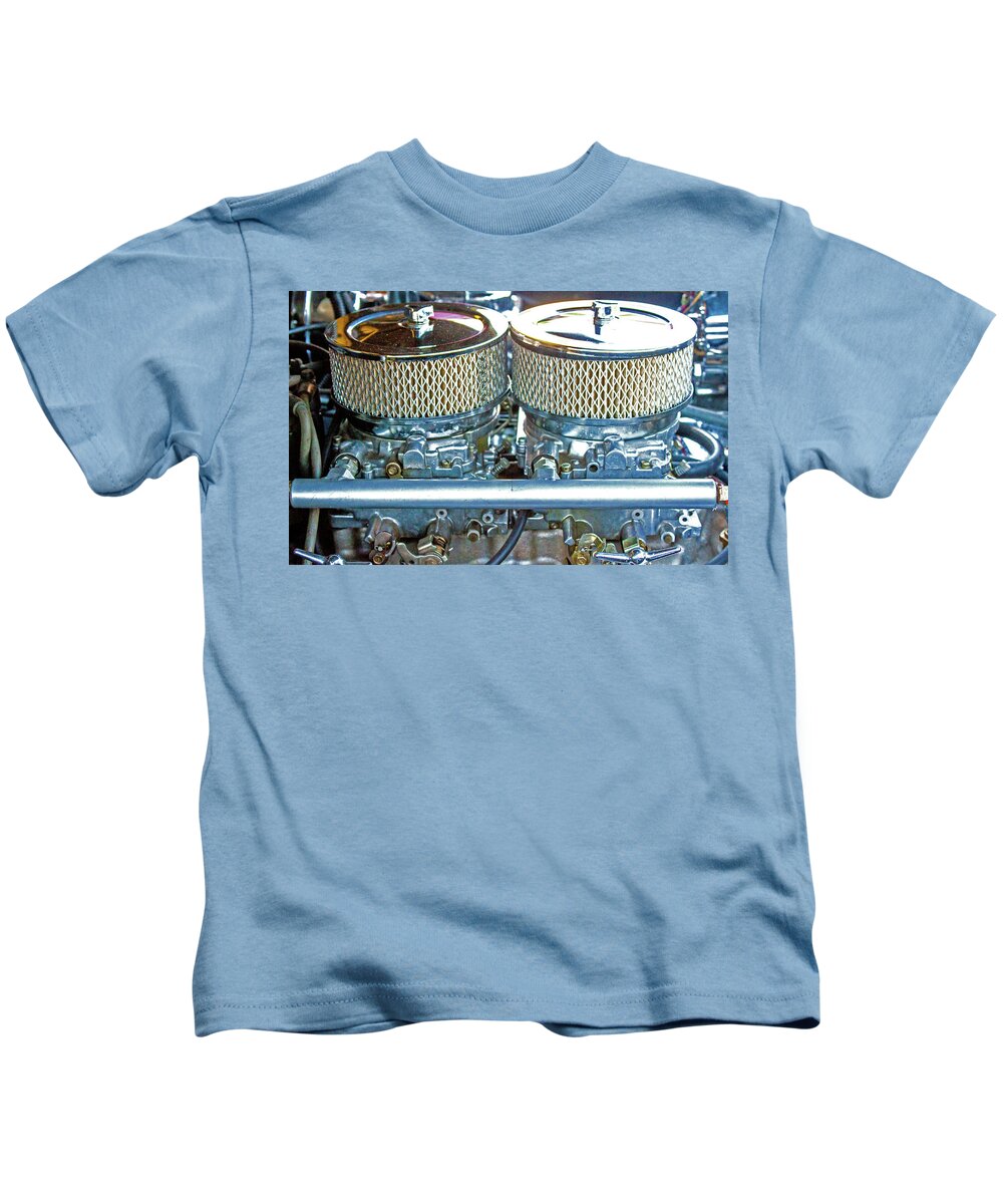 Car Kids T-Shirt featuring the photograph Dual Carbs by Ira Marcus