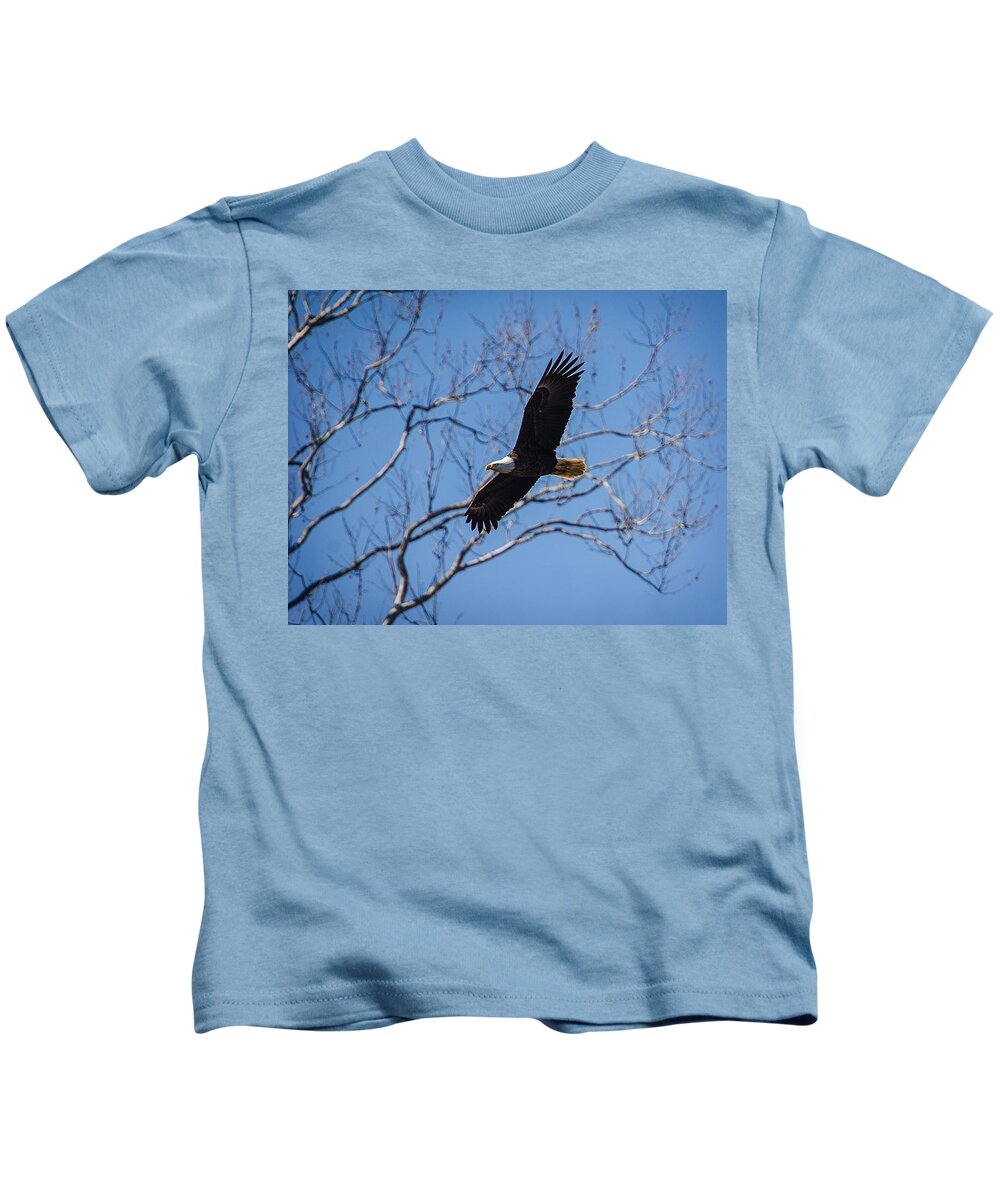 Eagle Kids T-Shirt featuring the photograph Eagle Flying High by Shirley Tinkham