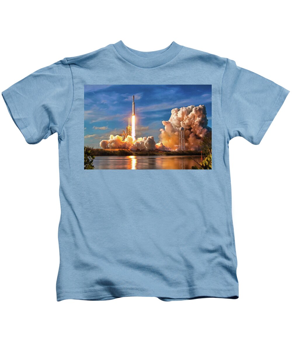 Falcon Heavy Kids T-Shirt featuring the photograph Falcon Heavy Rocket launch SpaceX by SpaceX