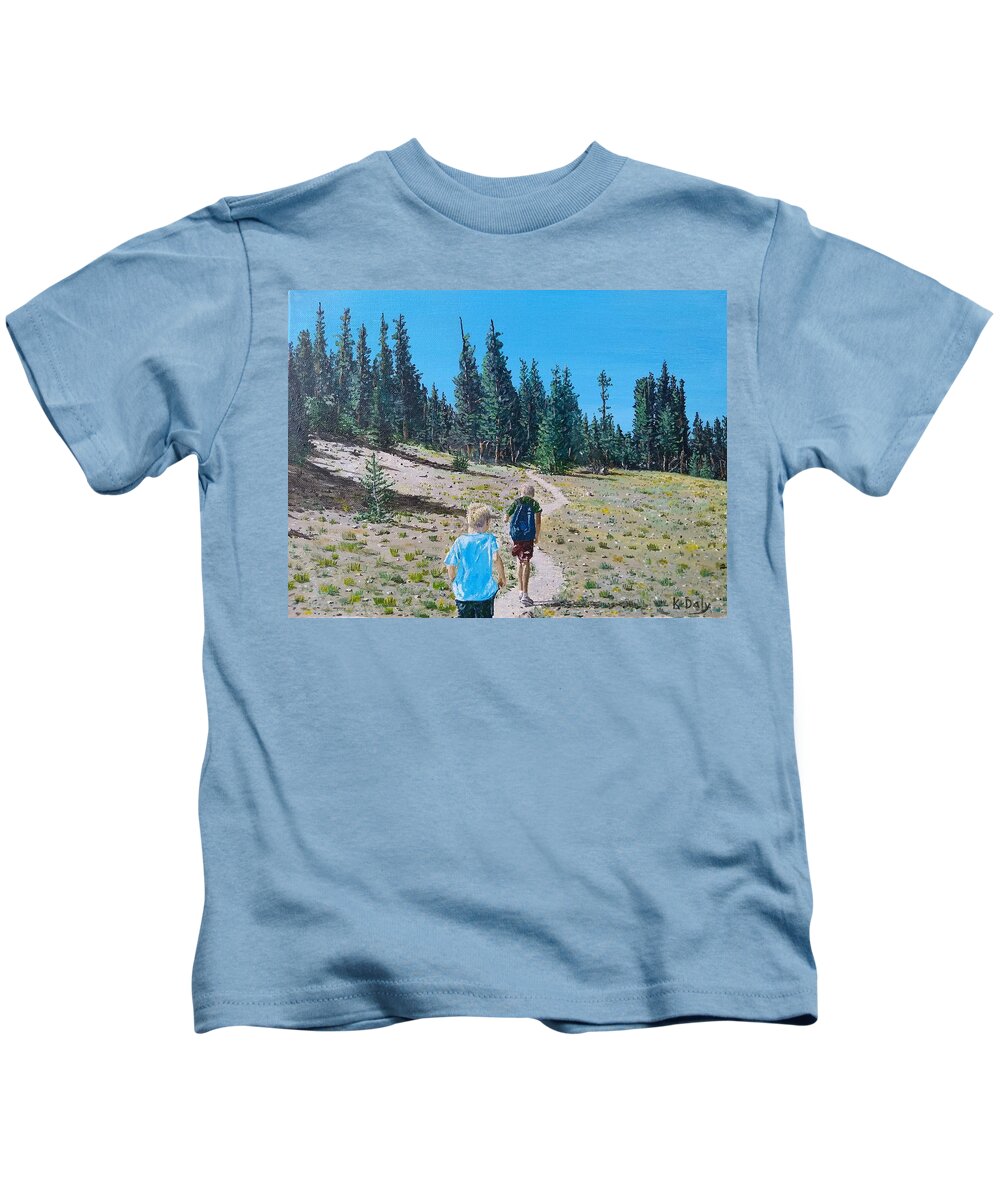 Mammoth Kids T-Shirt featuring the painting Family hike by Kevin Daly
