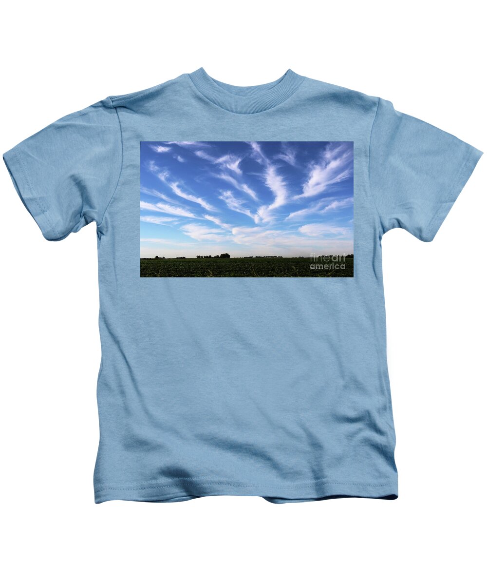 Clouds Kids T-Shirt featuring the photograph Feathers in Blue Sky by Yumi Johnson