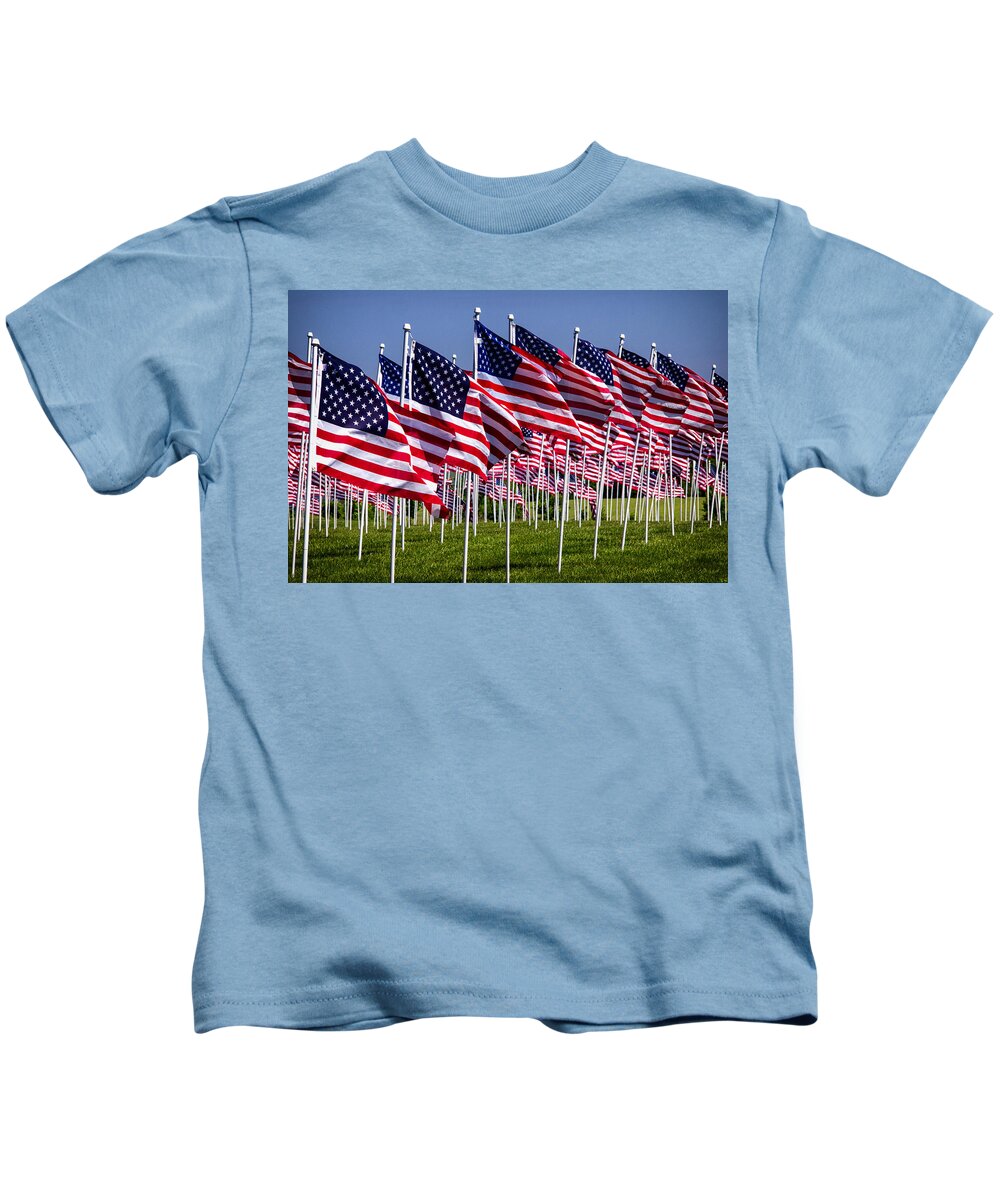 American Flags Kids T-Shirt featuring the photograph Field of Flags For Heroes by Bill Swartwout