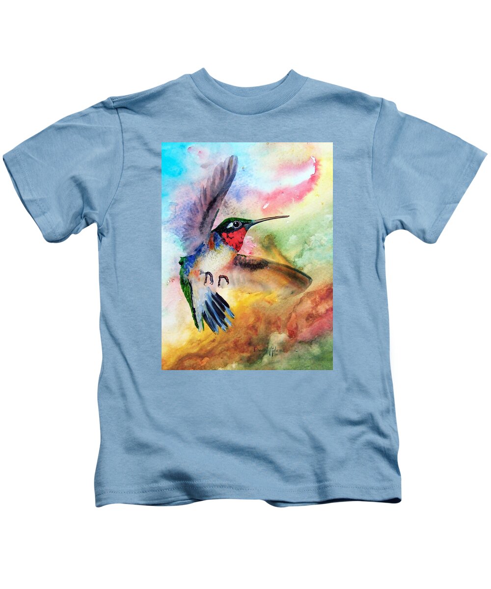 Hummingbird Kids T-Shirt featuring the painting DA198 Flit the Hummingbird by Daniel Adams by Daniel Adams