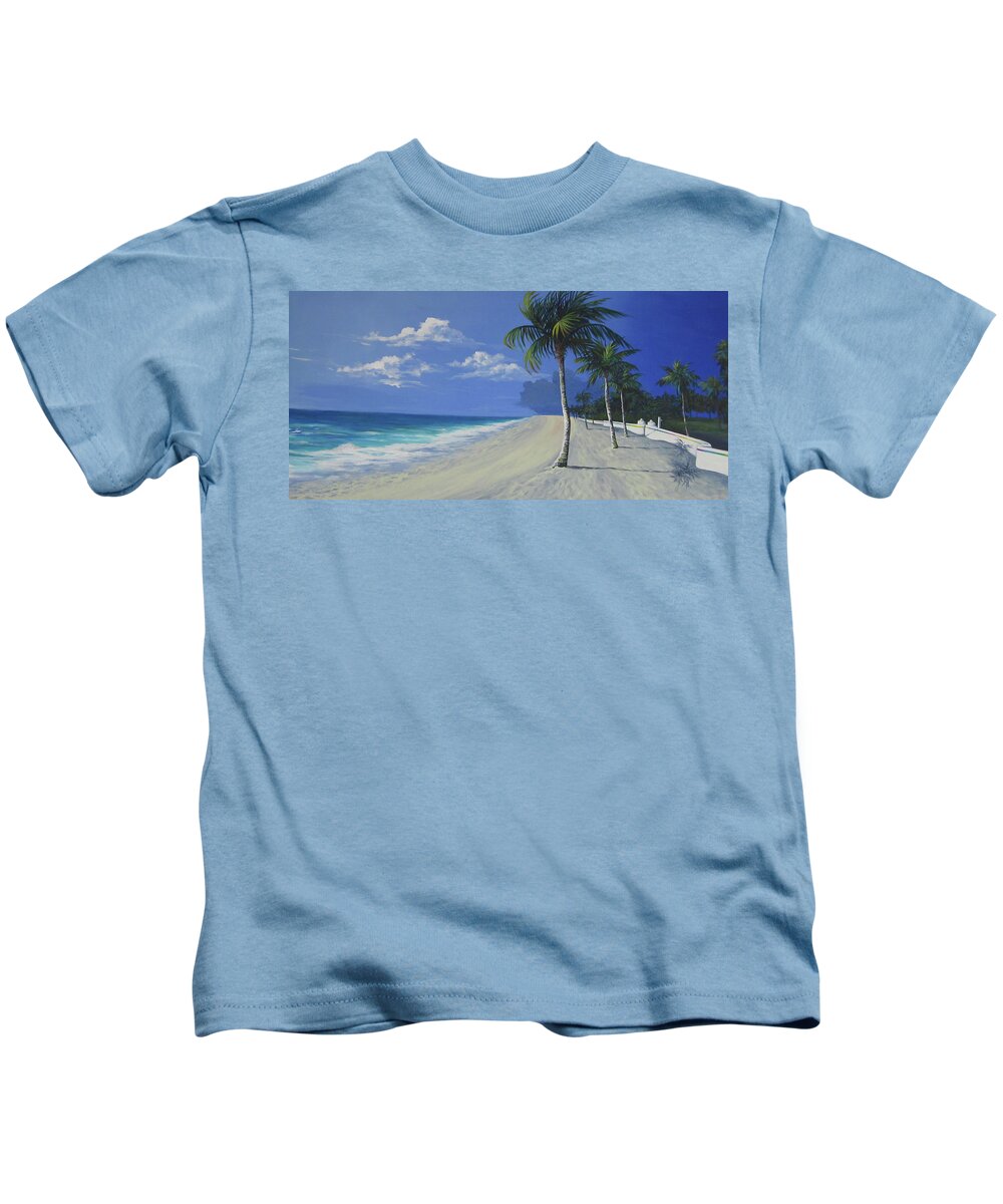 Fort Lauderdale Kids T-Shirt featuring the painting Fort Lauderdale Beach by Anne Marie Brown