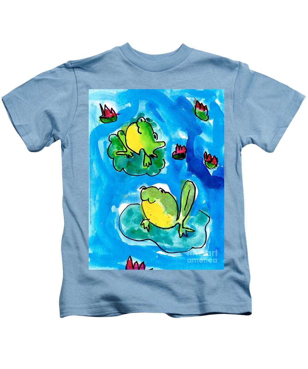 Frog Kids T-Shirt featuring the painting Frogs by Elyse Bobczynski Age Five