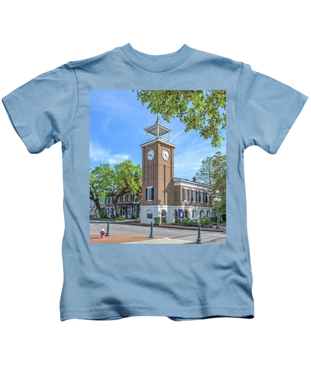 Georgetown Kids T-Shirt featuring the photograph Georgetown Clock Tower by Mike Covington