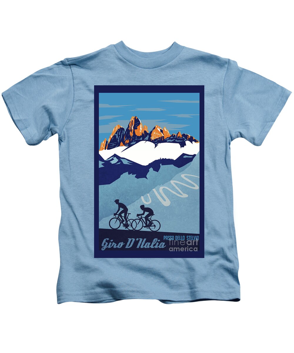 Giro D'italia Kids T-Shirt featuring the painting Giro D'Italia cycling poster by Sassan Filsoof