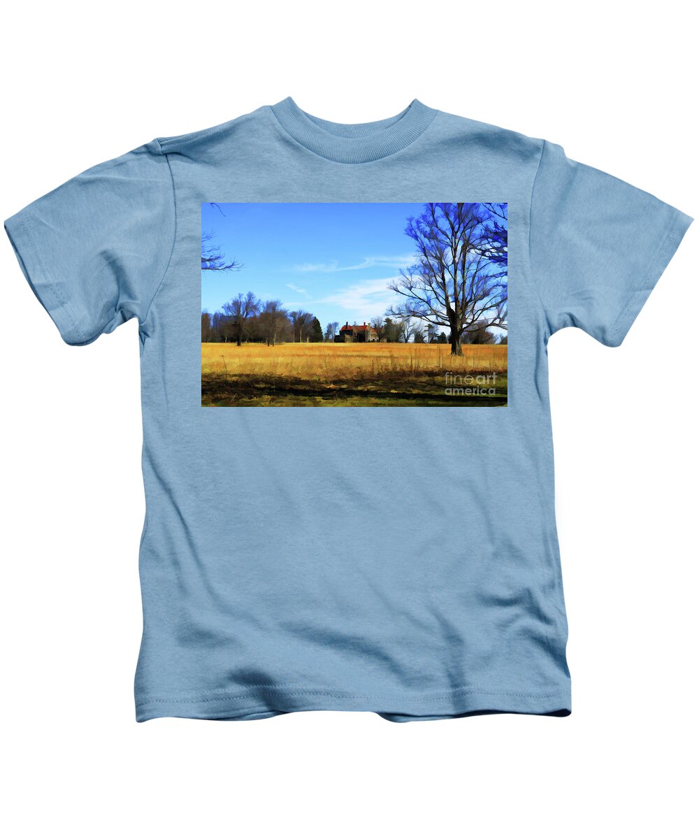 Mansion Kids T-Shirt featuring the digital art Golden Fields of Spring by Xine Segalas