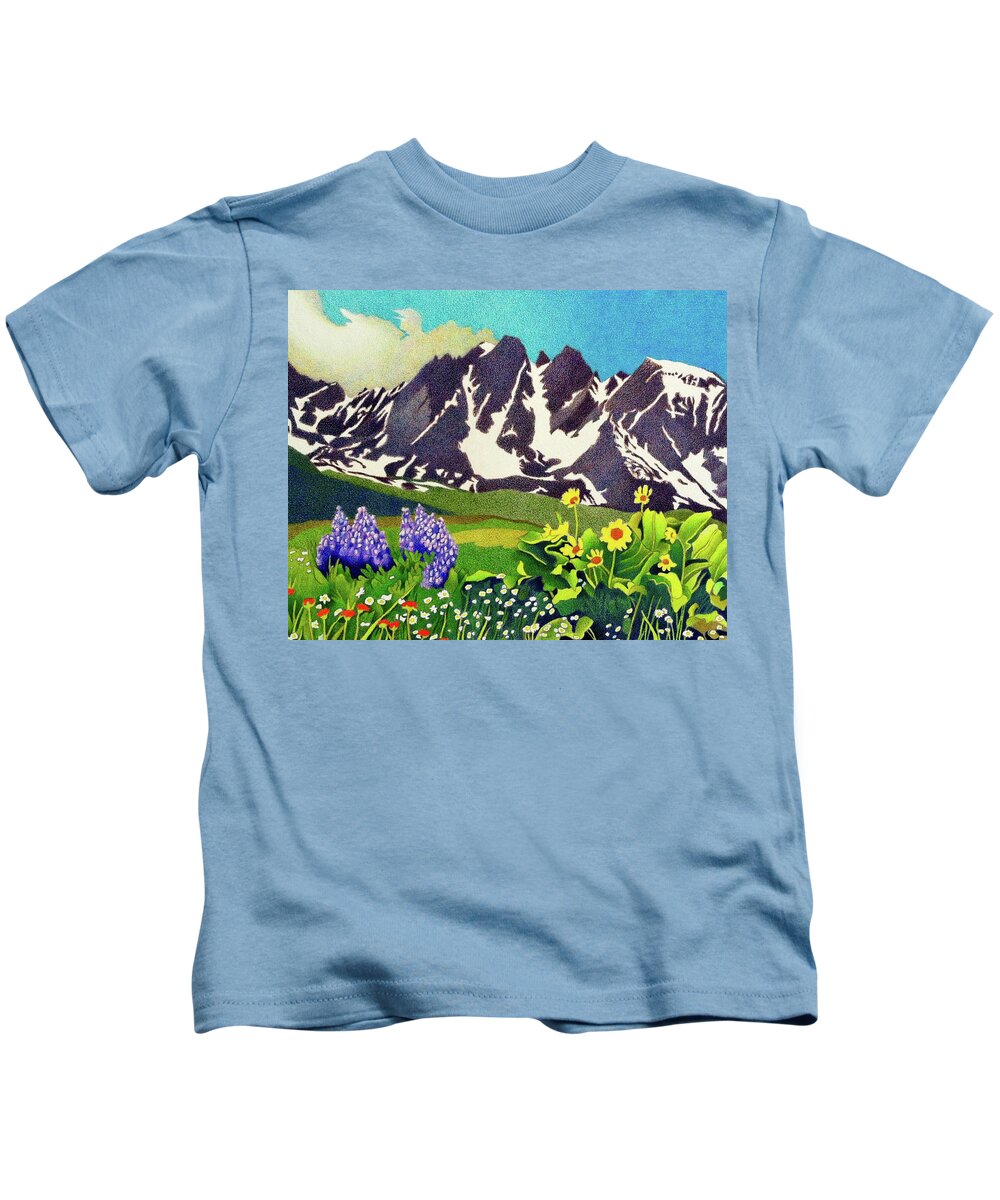 Art Kids T-Shirt featuring the drawing Gore Range Wildflowers by Dan Miller