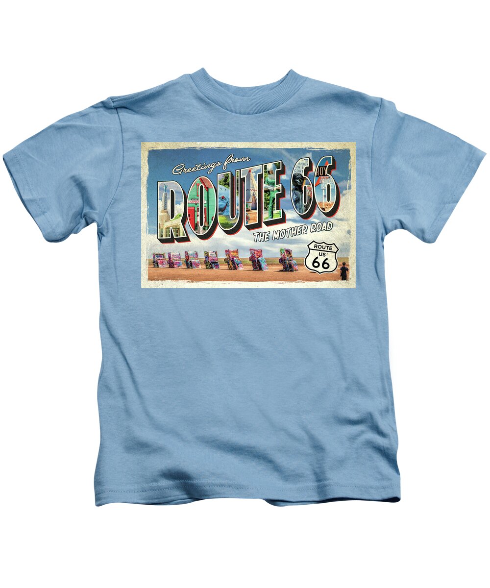 Route 66 Kids T-Shirt featuring the painting Greetings from Route 66 by Christopher Arndt