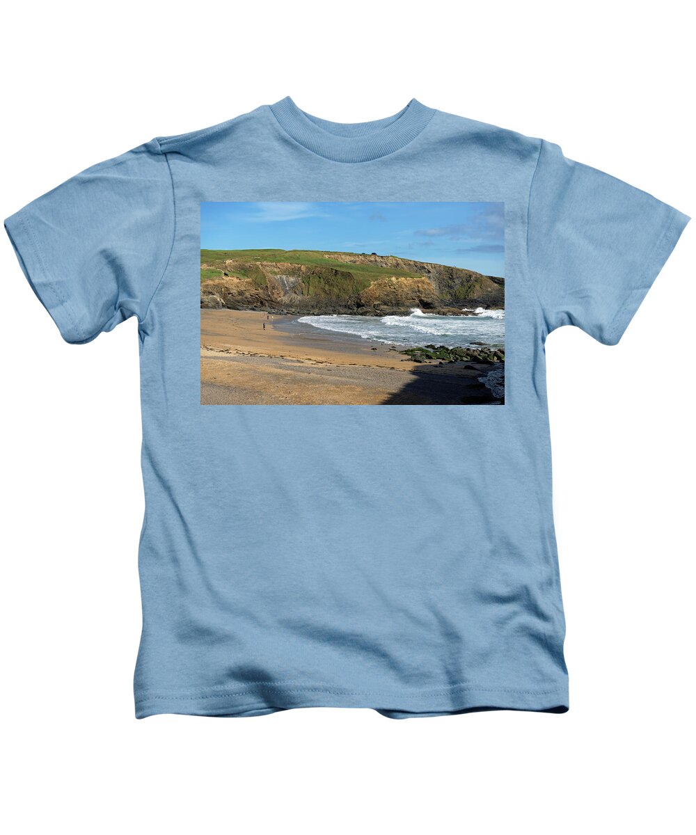 Britain Kids T-Shirt featuring the photograph Gunwalloe Church Cove Beach by Rod Johnson