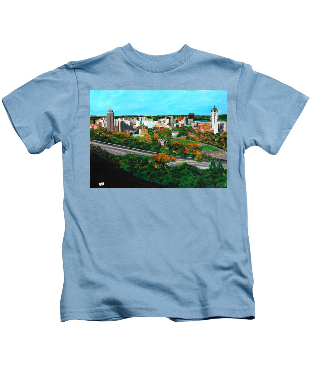 Hamilton Kids T-Shirt featuring the painting Hamilton Ontario by David Bigelow