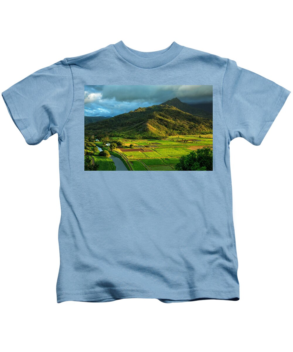 Landscape Kids T-Shirt featuring the photograph Hanalei Valley Taro Fields by James Eddy