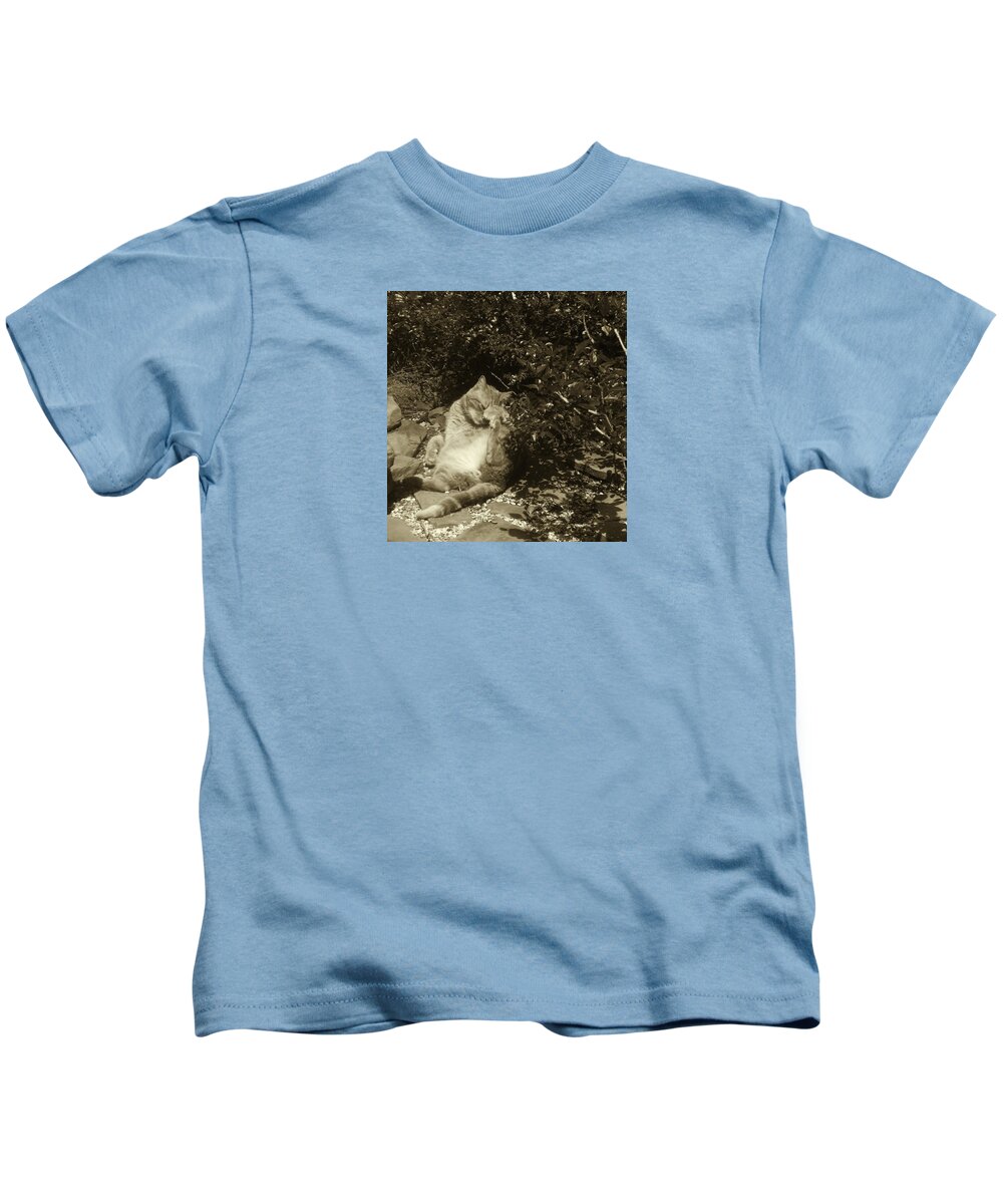 Cat Kids T-Shirt featuring the photograph Hard Day by Susan Crowell