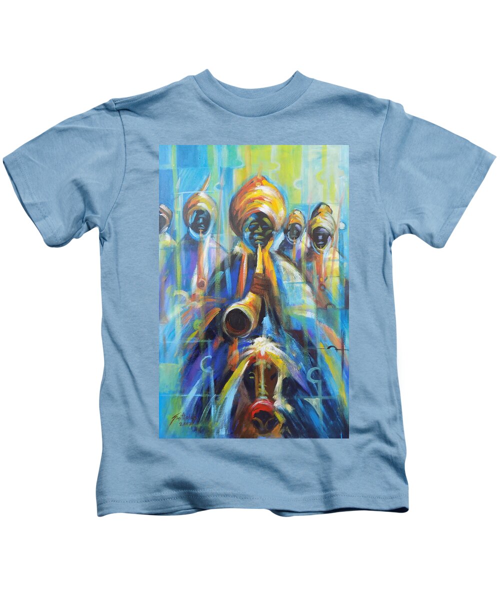 Living Room Kids T-Shirt featuring the painting Hausa flutist by Olaoluwa Smith