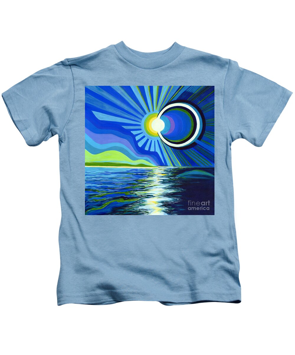 Total Solar Eclipse Kids T-Shirt featuring the painting Here Come The Sun by Tanya Filichkin