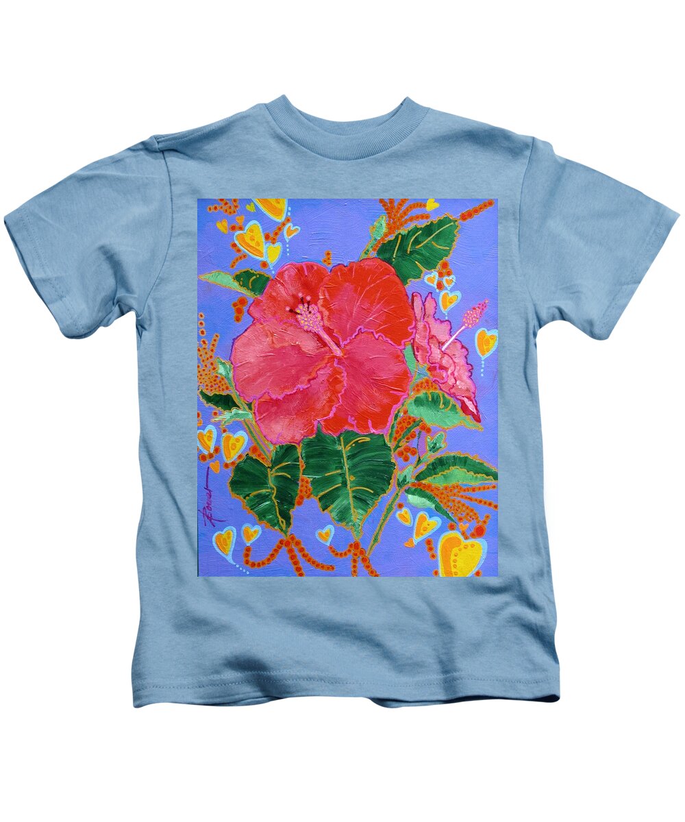 Flowers Kids T-Shirt featuring the painting Hibiscus Motif by Adele Bower