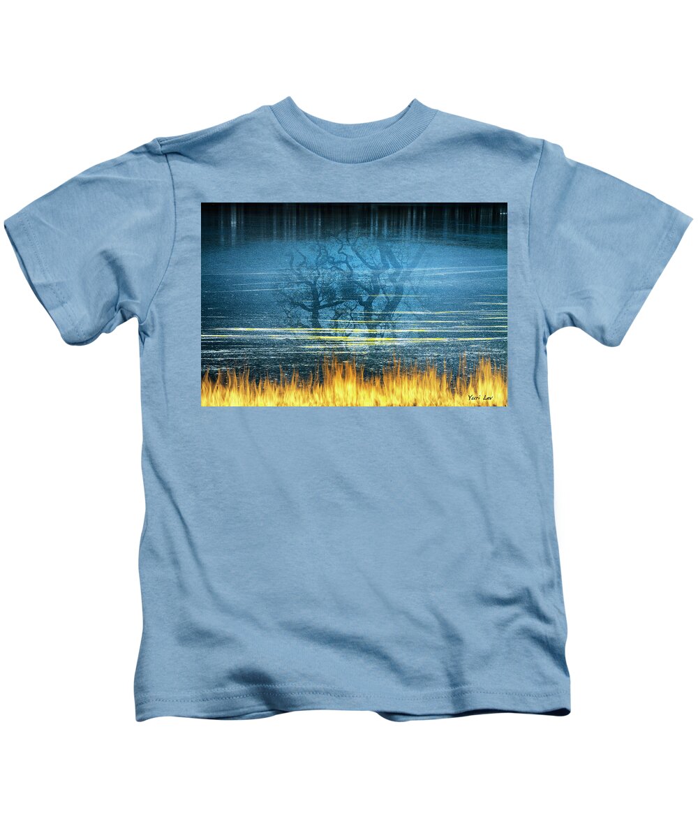 Tree Kids T-Shirt featuring the mixed media In the Beginning... by Yuri Lev