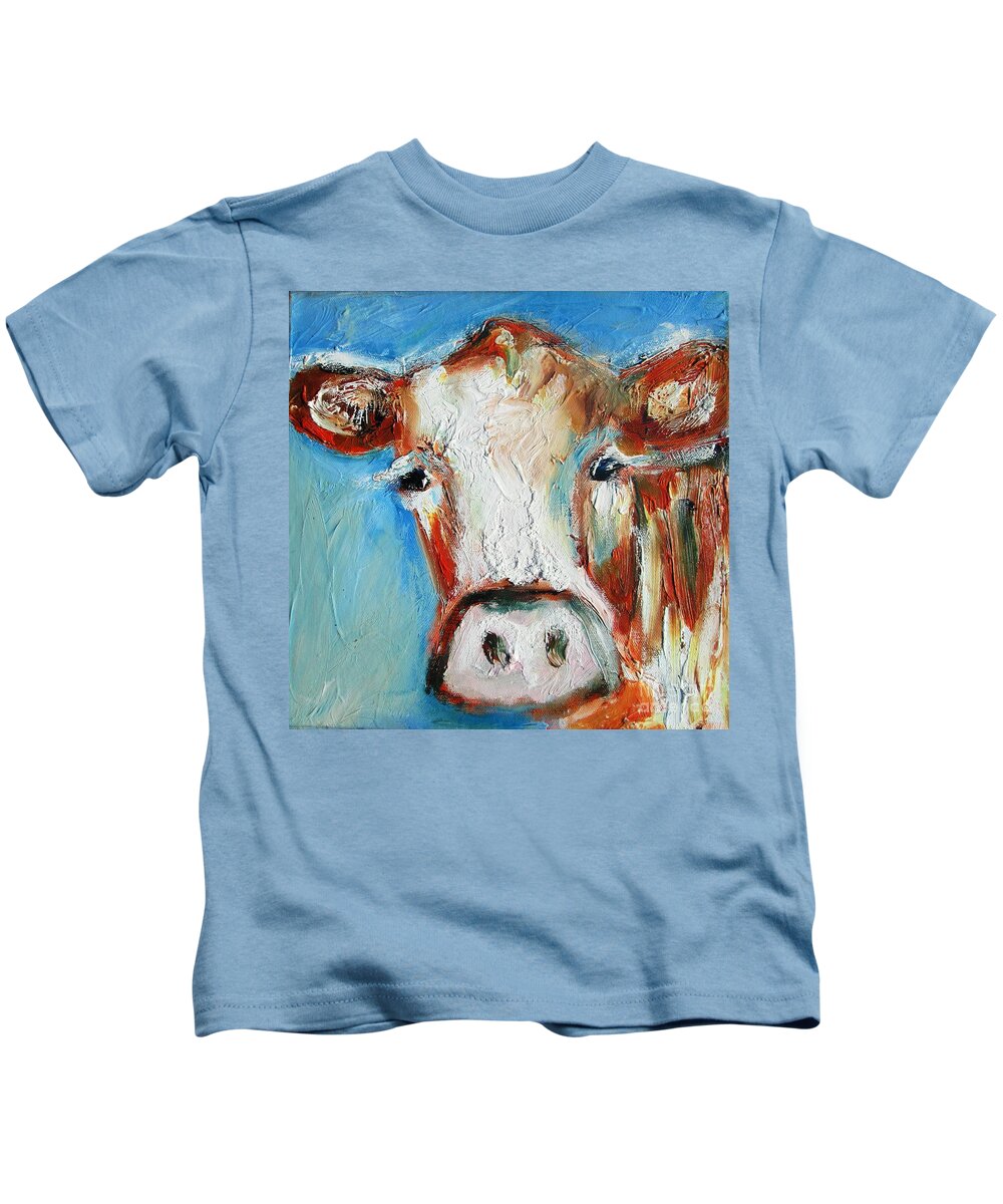 Cow Kids T-Shirt featuring the painting Irish cow art and paintings and prints by Mary Cahalan Lee - aka PIXI