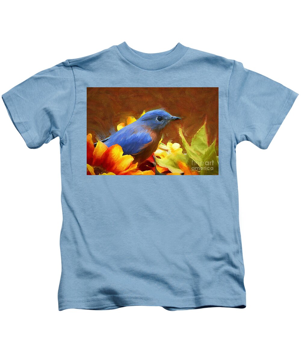 Bluebird Kids T-Shirt featuring the painting Little Boy Blue by Tina LeCour