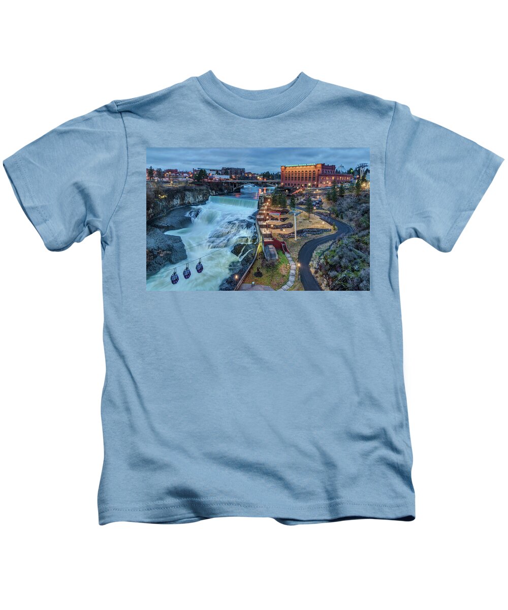 Lower Spokane Falls Kids T-Shirt featuring the photograph Lower Spokane Falls Early Spring by Harold Coleman
