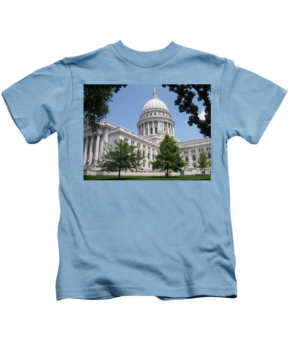 Madison Kids T-Shirt featuring the photograph Madison WI State Capitol by Anita Burgermeister