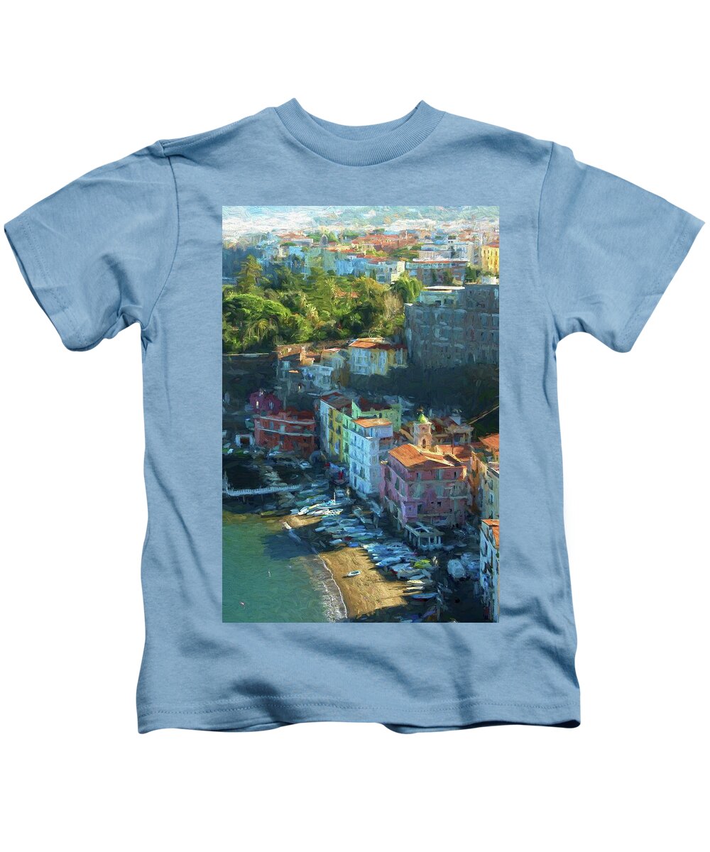 Photopainting Kids T-Shirt featuring the photograph Marina Grande And Beyond Colored Pencil by Allan Van Gasbeck