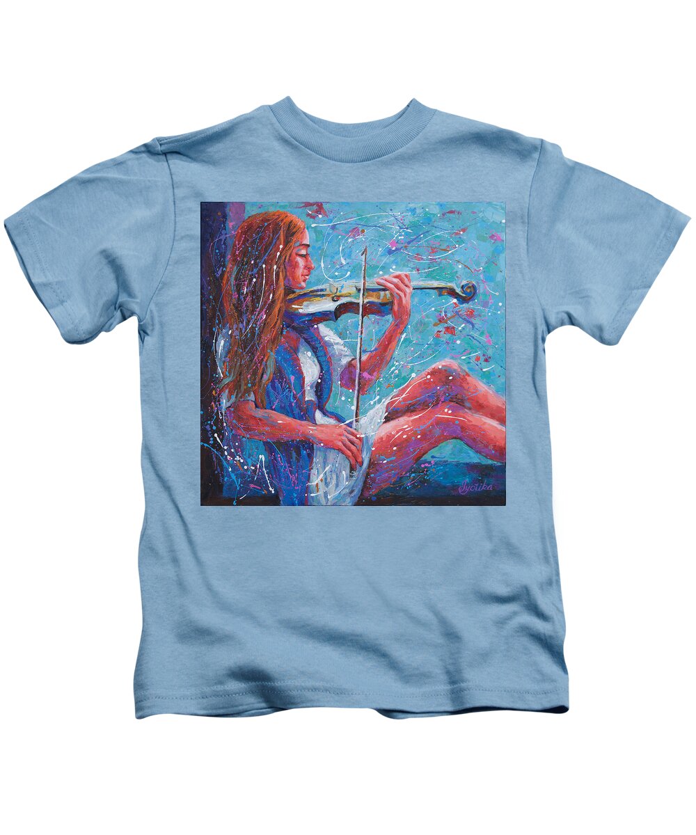 Original Painting Kids T-Shirt featuring the painting Melodious Solitude by Jyotika Shroff