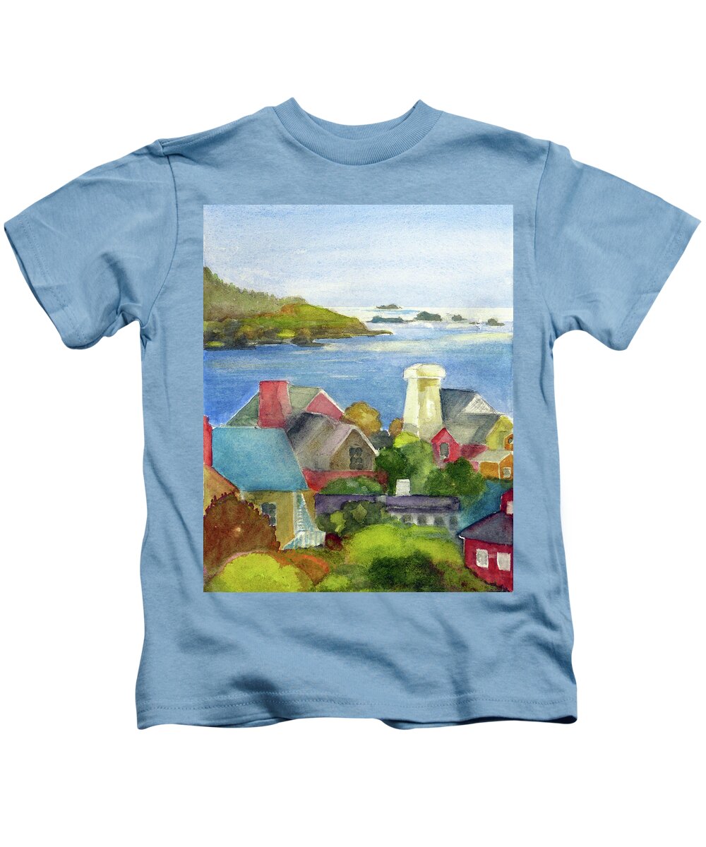 Ocean Kids T-Shirt featuring the painting Mendocino by Karen Coggeshall