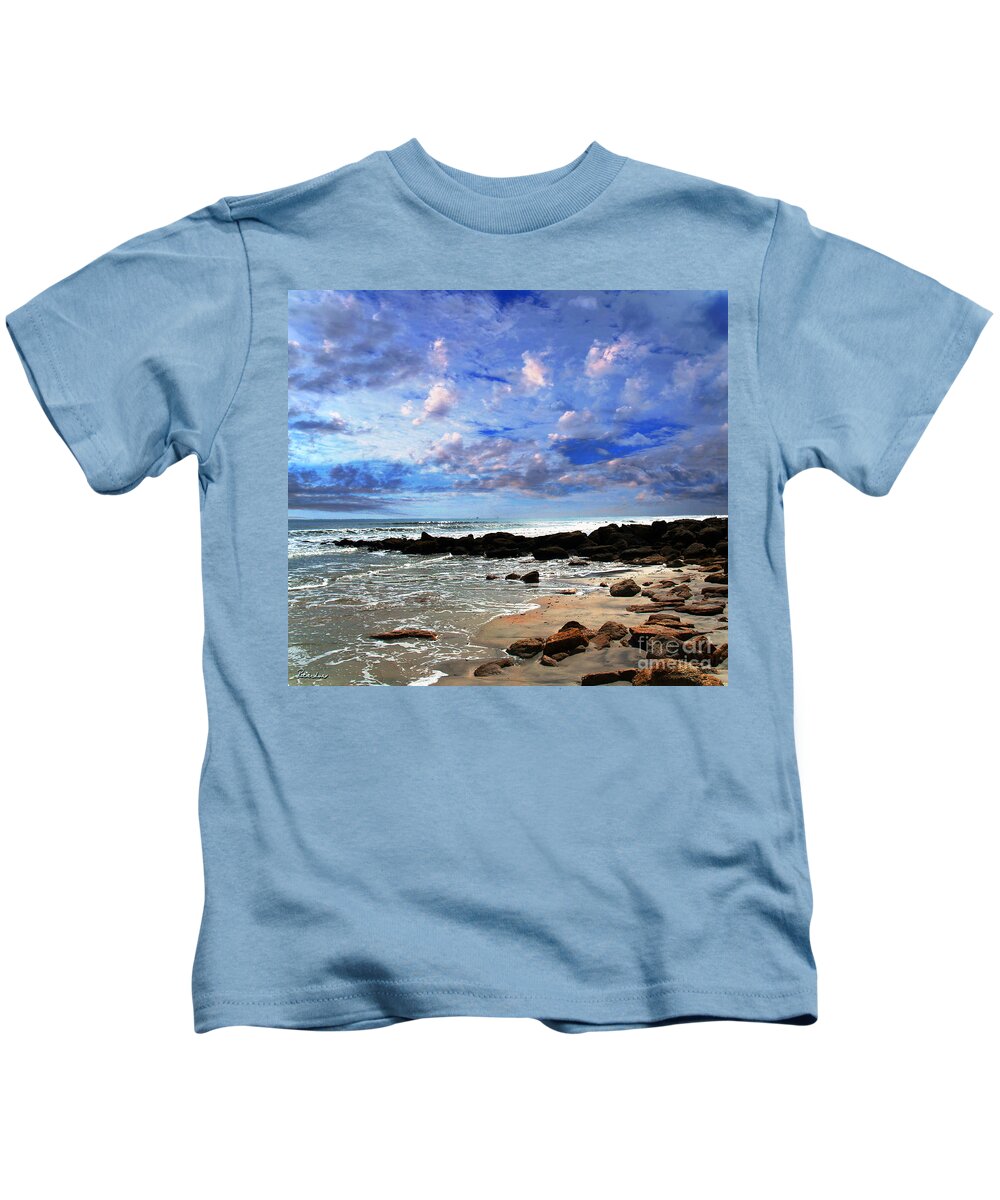 Beach Kids T-Shirt featuring the photograph Moonlit Beach Seascape at Wisdom Beach Florida C2 by Ricardos Creations