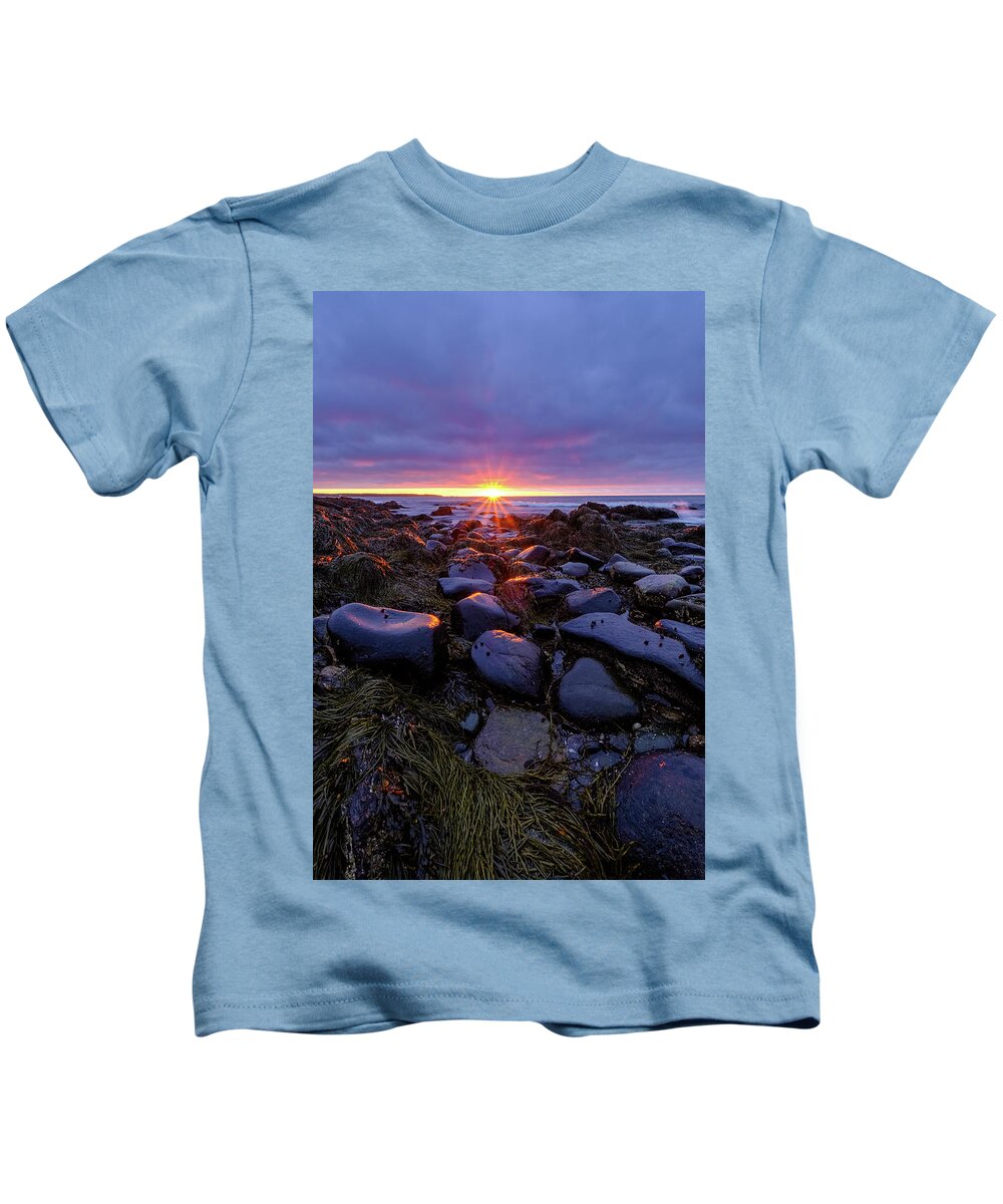 Ocean Kids T-Shirt featuring the photograph Morning Fire, Sunrise On The New Hampshire Seacoast by Jeff Sinon